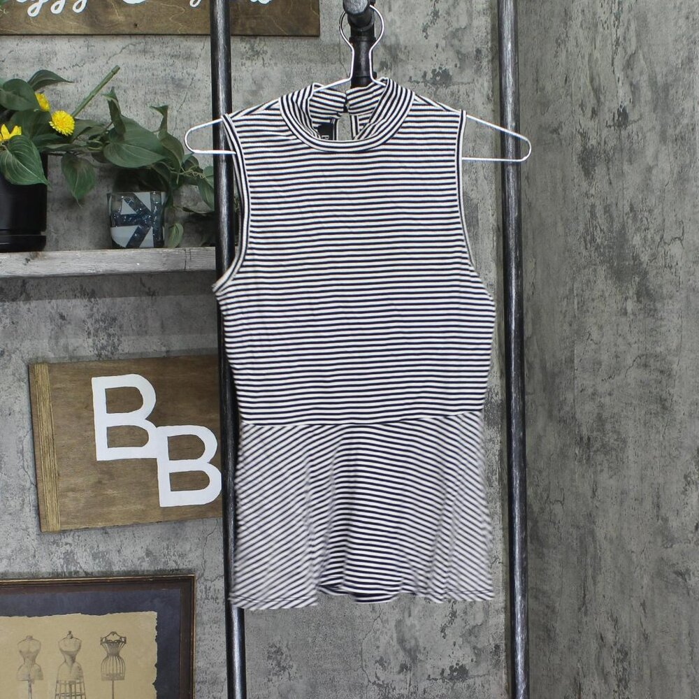 Bcx Juniors Sleeveless Striped Peplum Top 1004D49 Navy / White Stripe M
